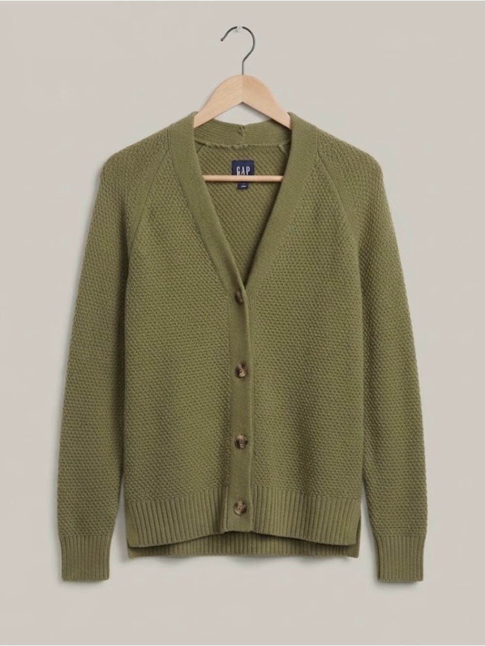 GAP 100% Cotton Olive Green Textured Cardigan Sweater
